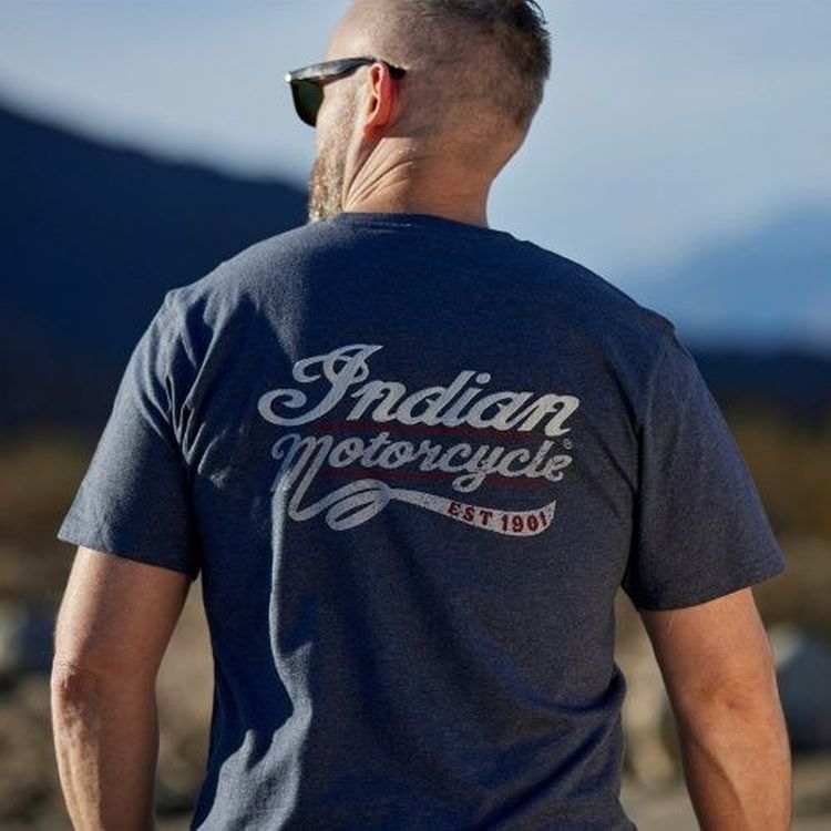 Indian Motorcycle Mixed Embroidery Print T-Shirt - Blue