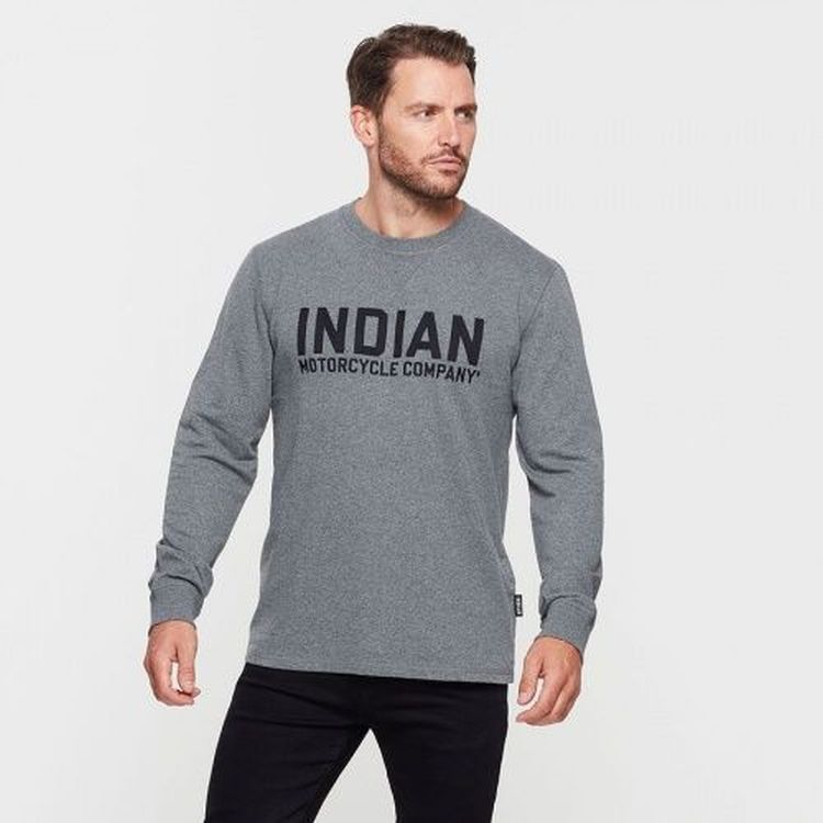 Indian Motorcycle Long Sleeve Stich Embroidery T-Shirt - Grey