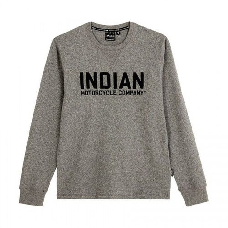 Indian Motorcycle Long Sleeve Stich Embroidery T-Shirt - Grey