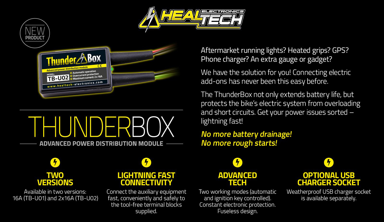 Healtech Thunderbox - 16amp advanced motorcycle accessory
