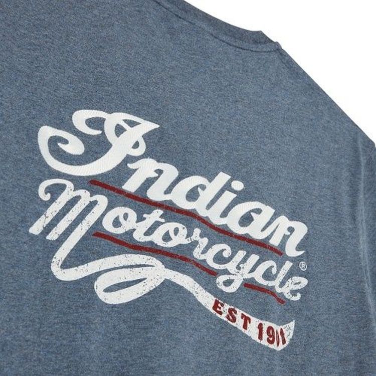 Indian Motorcycle Mixed Embroidery Print T-Shirt - Blue