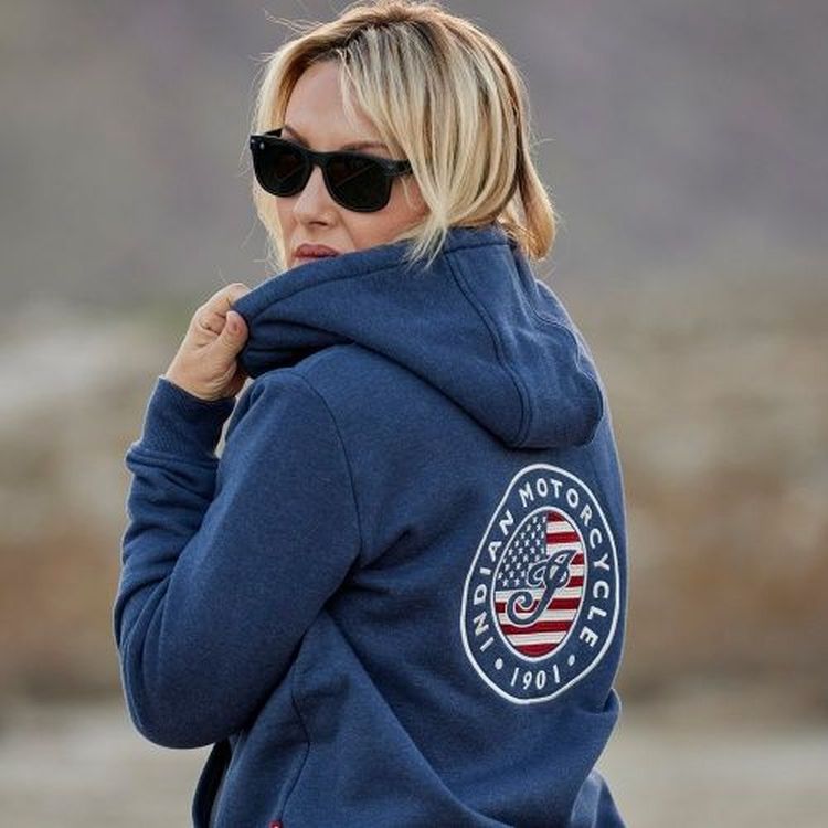 Indian Motorcycle Women's USA Flag Hoodie (navy blue) Moore