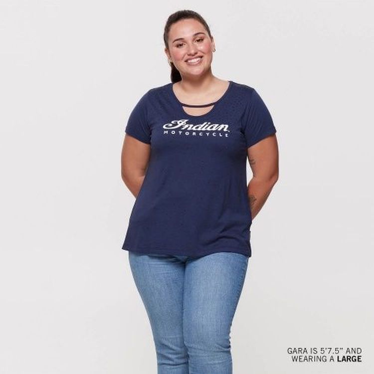 Indian Motorcycle Womens All Over Stone T-Shirt - Navy