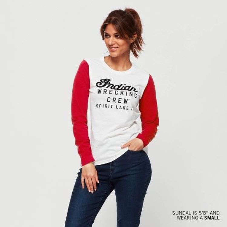 Indian Motorcycle Womens Red Long Sleeve T-Shirt - White