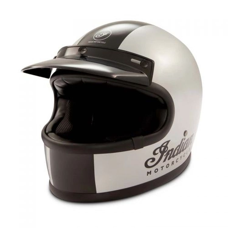 Indian Motorcycle Silver Retro Full Face Helmet Gloss Stripe