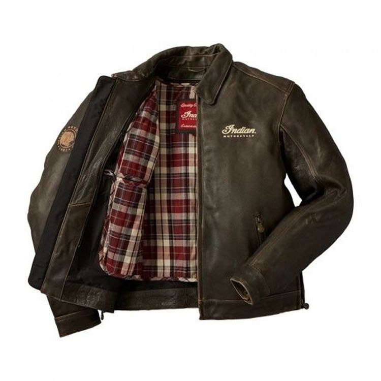 Indian Motorcycle Men's Leather Classic Riding Jacket with Removable Lining - Dark Brown