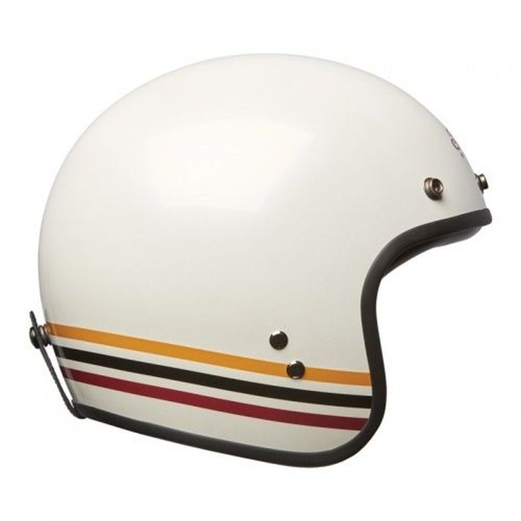 Indian Open Face Retro Helmet with Stripes, White