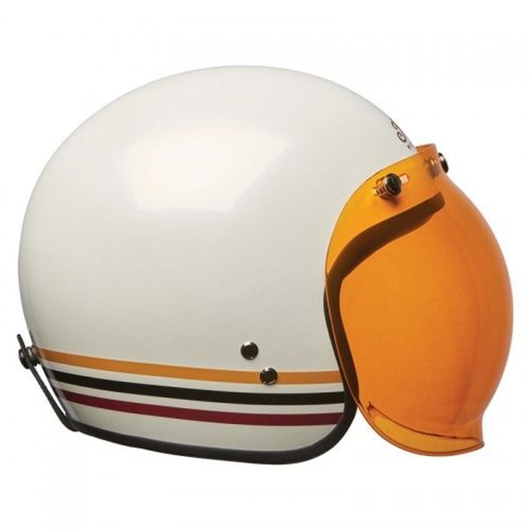 Indian Open Face Retro Helmet with Stripes, White