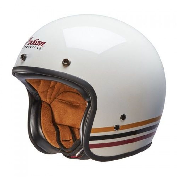 Indian Open Face Retro Helmet with Stripes, White