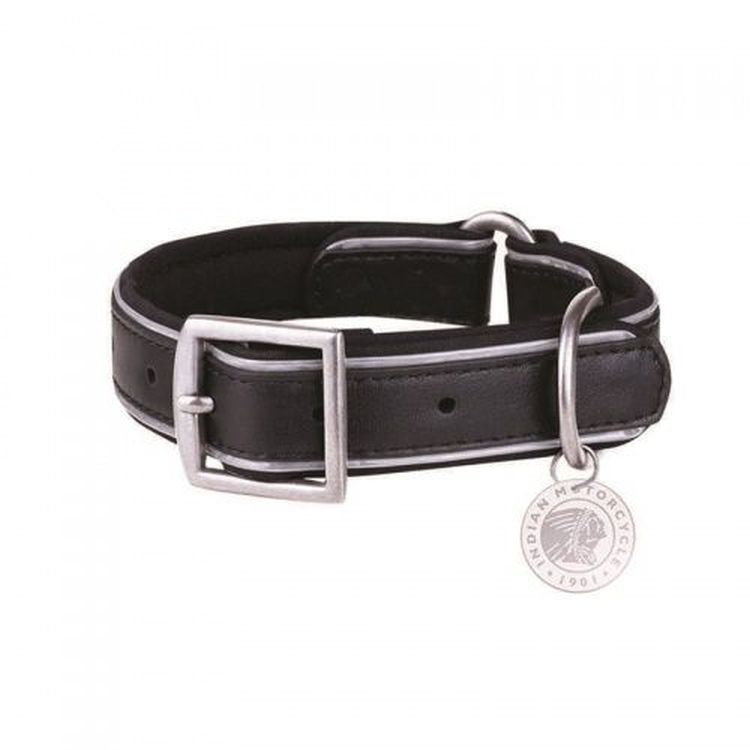 Indian Leather Dog Collar with Branded Tag, Black