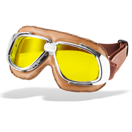 Bandit Classic Motorcycle Googles - Brown with Yellow Lens