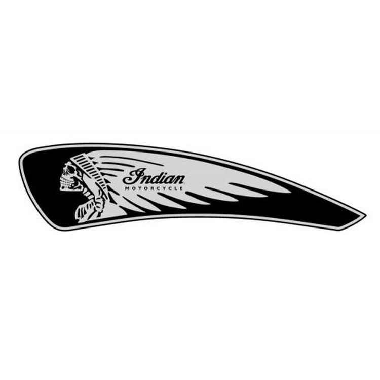 Indian Scout skull ''Warbonnet'' tank decals - silver on black