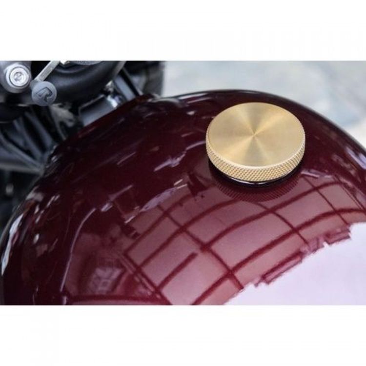 Fuel Tank Billet Satin Spun Brass Finish Cap Knurled For Triumph and Harley Davidson by Motone