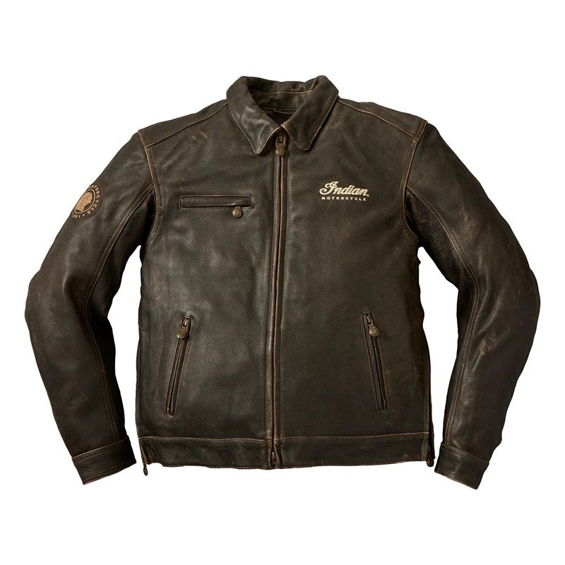 Indian Motorcycle Men's Leather Classic Riding Jacket with Removable Lining - Dark Brown