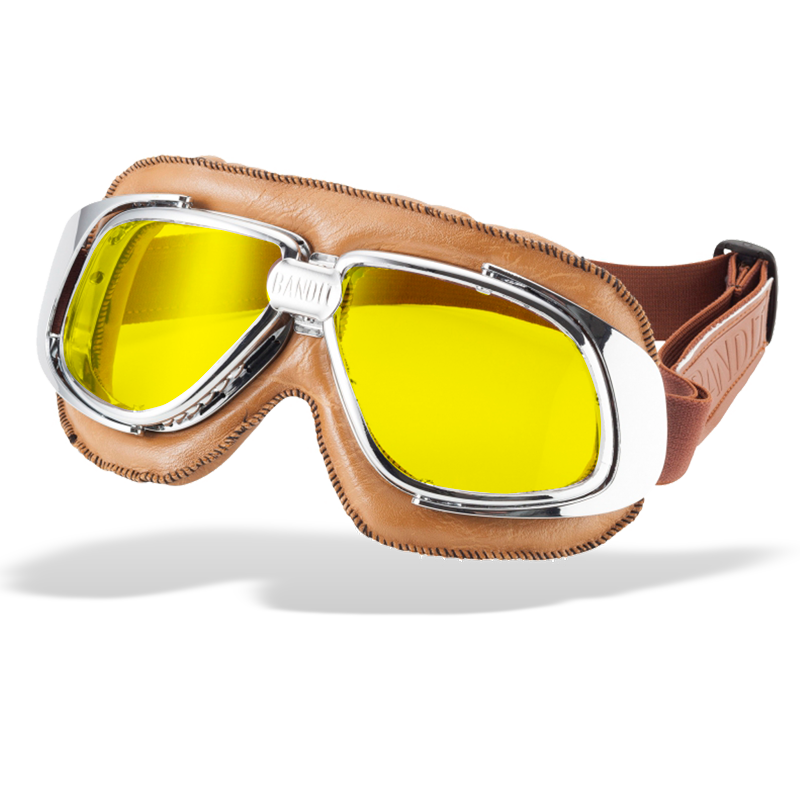 Bandit Classic Motorcycle Googles - Brown with Yellow Lens