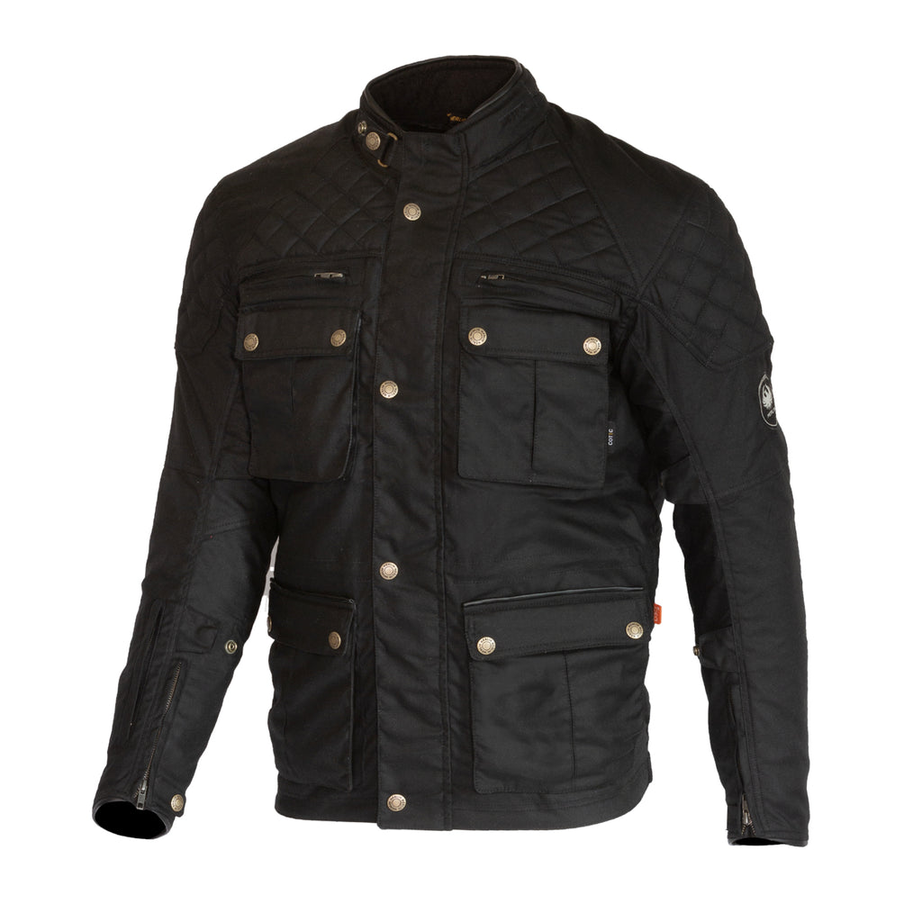 Merlin Edale II D3O Motorcycle Waxed Cotton Riding Jacket Black