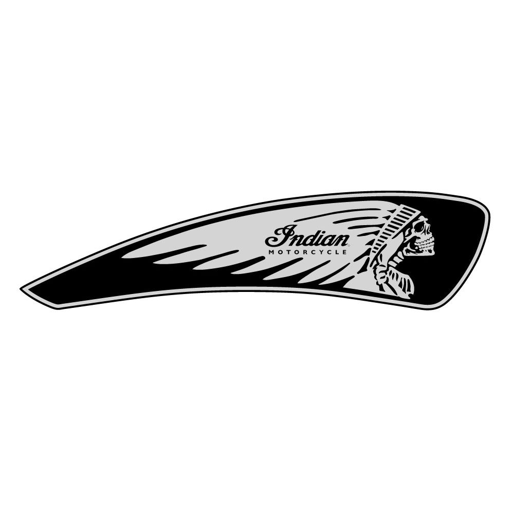 Indian Scout skull ''Warbonnet'' tank decals - silver on black