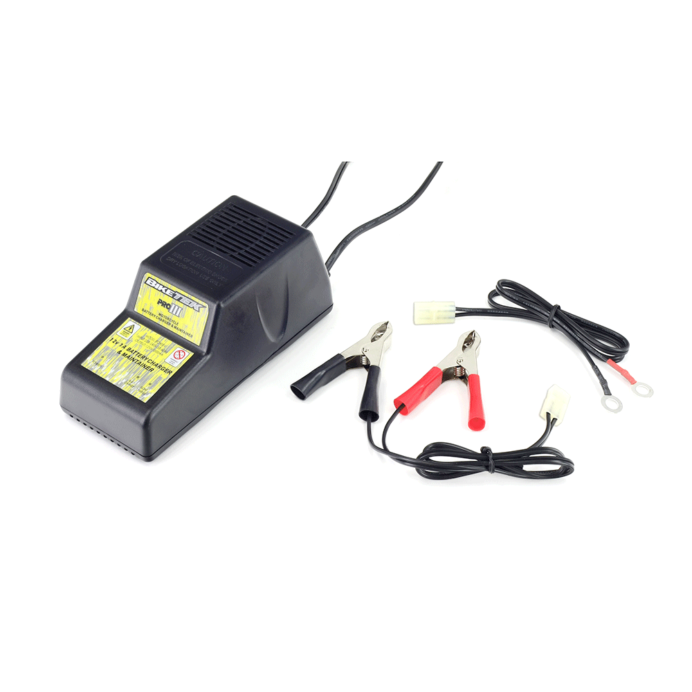 BikeTek Pro-3 Motorcycle Battery Charger 3 Pin 12V 1A - Male Connector Block