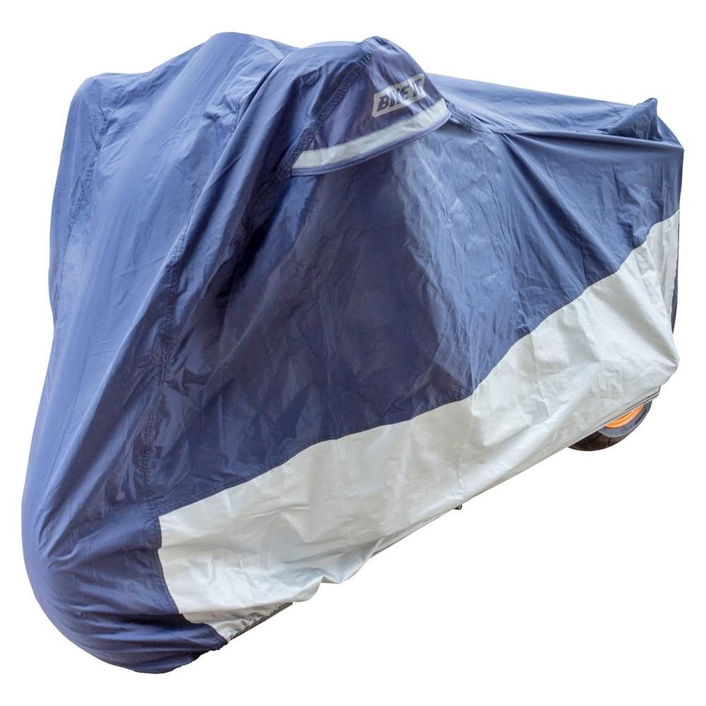 Bike It Deluxe Heavy Duty Motorcycle Rain Cover - Blue/Silver - Medium Fits Up To 600cc