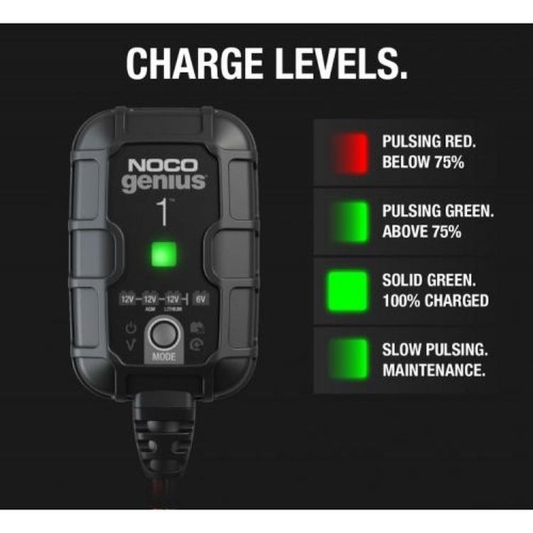 Noco Genius 1 UK Motorcycle Battery Charger 6V 12V Lead Acid & Lithium - 1 amp